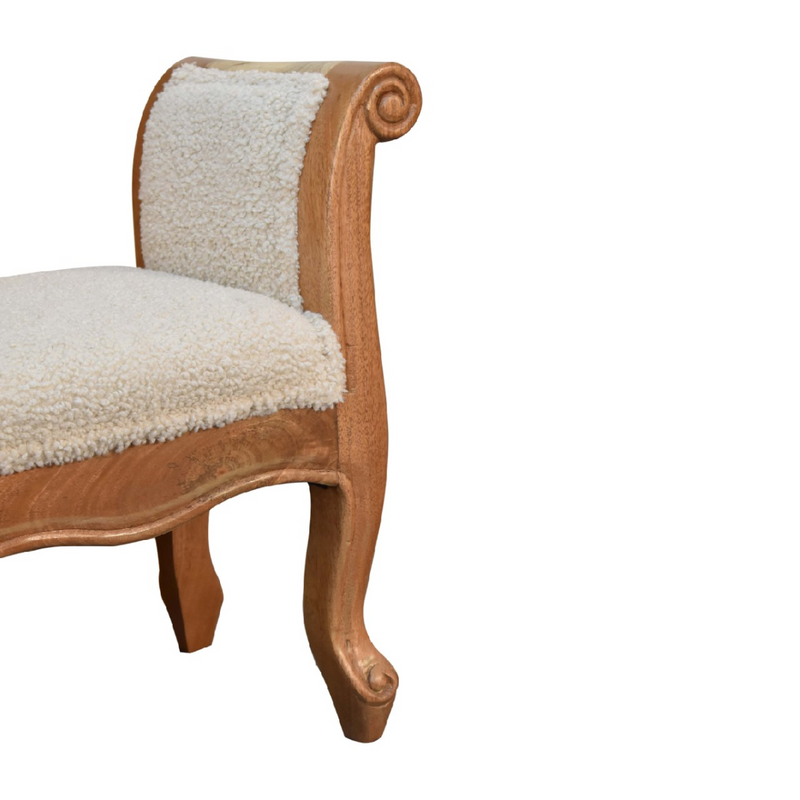 Artisan Furniture Solid Wood Cream Boucle French Style Bench