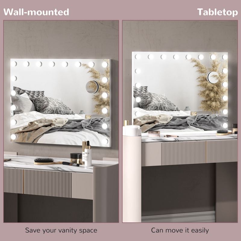 HOMCOM Hollywood Vanity Mirror with Lights, 10X Magnifying, USB Port, White