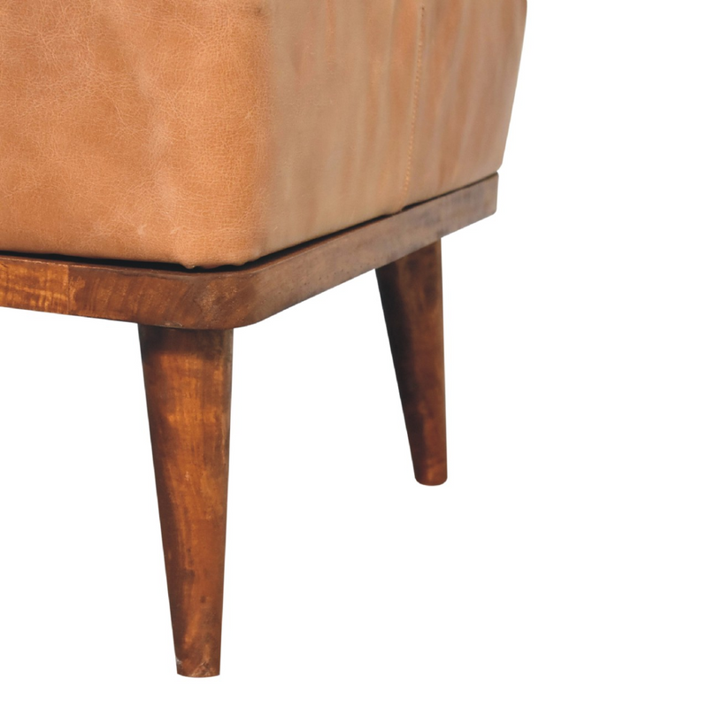 Artisan Furniture Solid Mango Wood Tan Buffalo Leather Tan Footstool