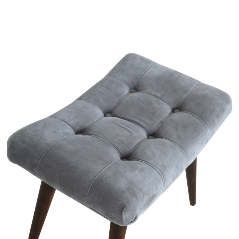 Artisan Furniture Solid Wood Grey Cotton Velvet Curved Bench