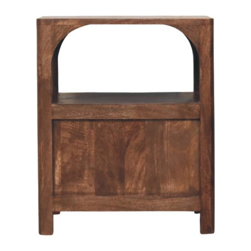 Artisan Furniture Solid Wood Arc-Line Bedside Table, 1 Drawer & 1 Open Slot, Brown