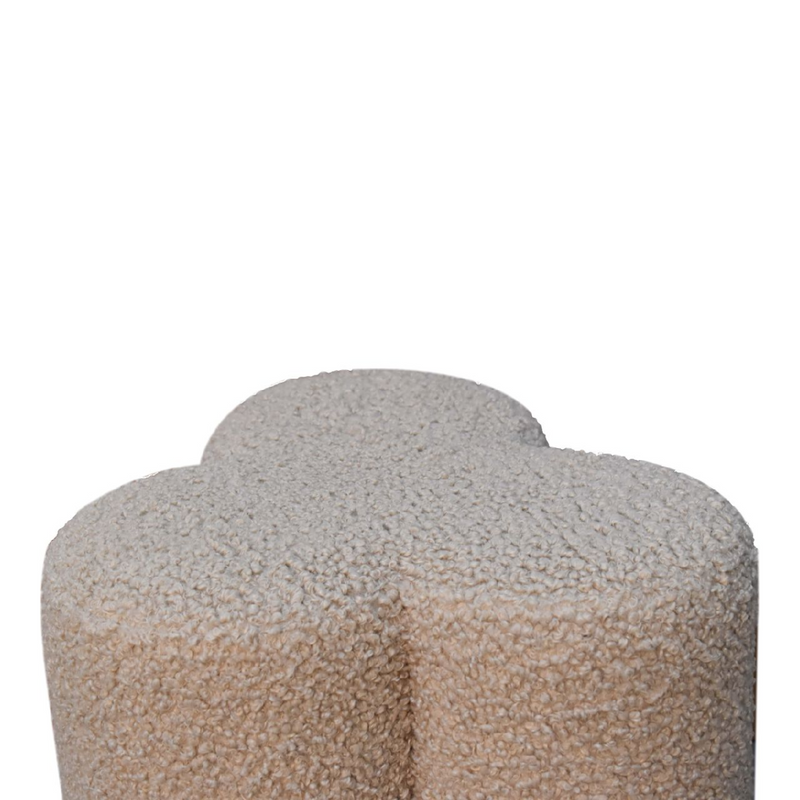 Artisan Furniture Solid Mango Wood Mud Boucle Clover Footstool