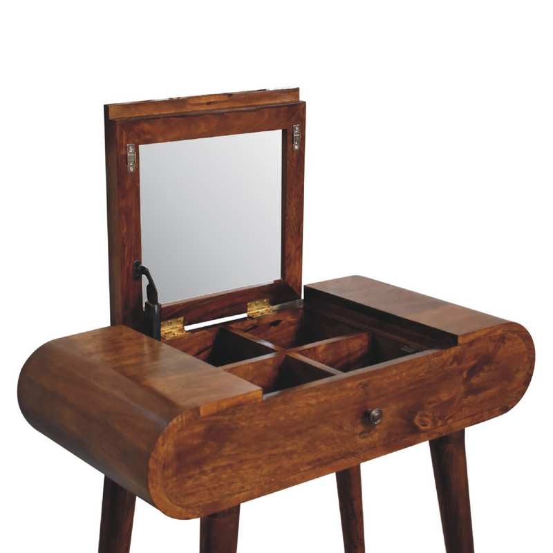 Artisan Furniture Solid Mango Wood Mini Round Chestnut Fold Vanity