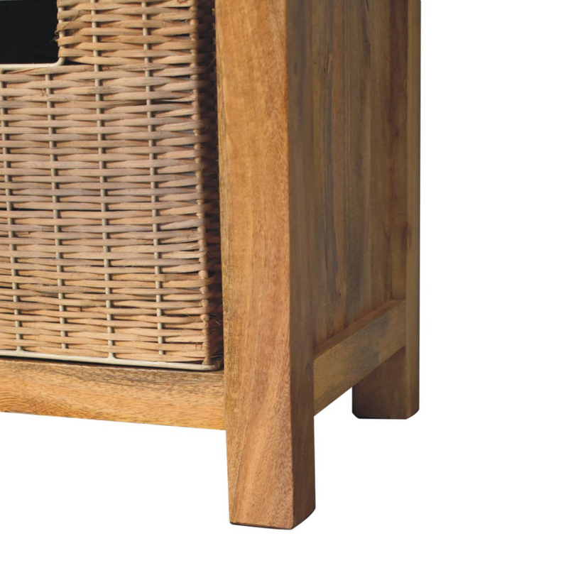 Artisan Furniture Solid Wood Rattan Basket Linen Bench