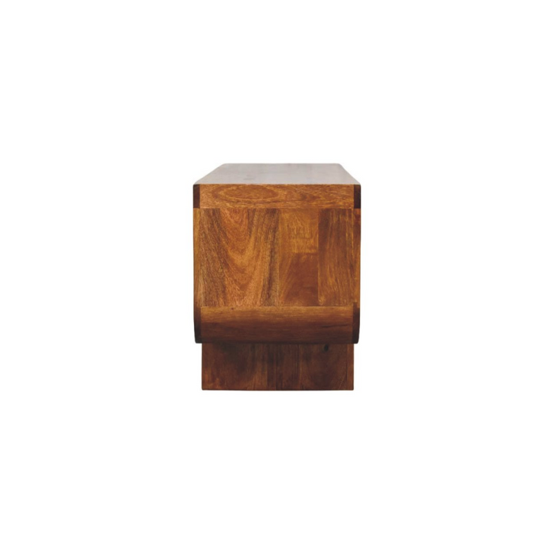 Artisan Furniture Solid Wood Orion Curved Chestnut Media Unit, 3 Open Shelves, Dark Brown
