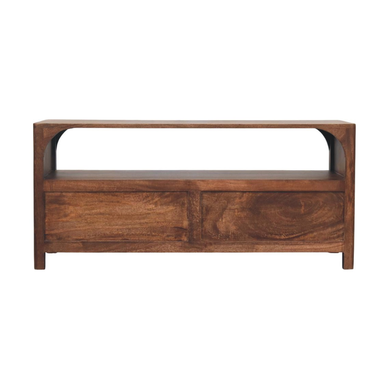 Artisan Furniture Solid Wood Arc-Line Media Console, 2 Drawers & 1 Open Slot, Brown
