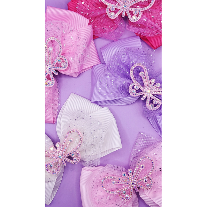 Crystal Butterfly Hair Bow Clip Slide Pack of 12