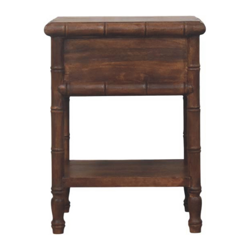 Artisan Furniture Solid Wood Bamboo Carved Bedside Table, 1 Drawer, 1 Shelf, Brown