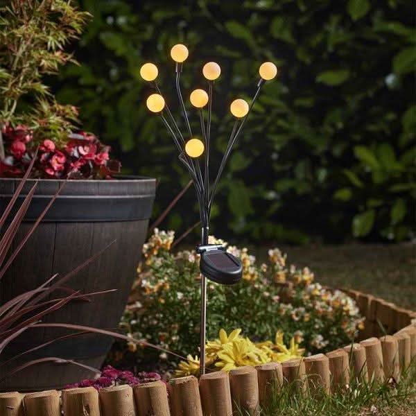 70cm Solar 8 Stem Globe Garden Stake Light Warm White LED