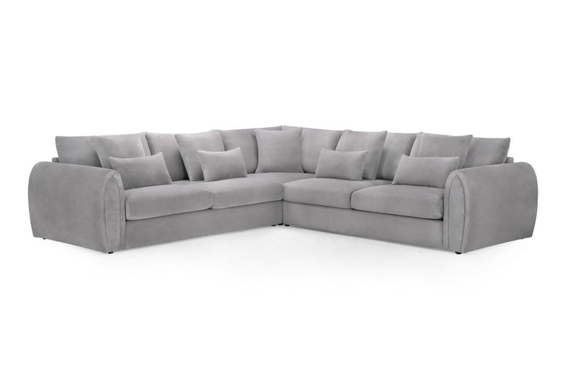 Mirabel Plush Velvet Grey Large Corner Sofa for Modern Living Room