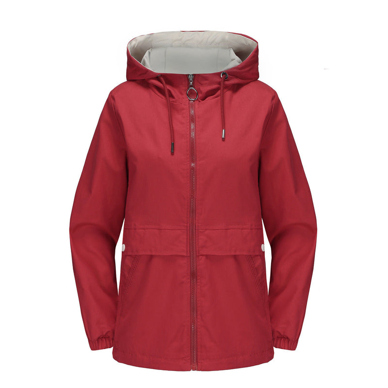 New Hooded Solid Color Trench Coat For Women