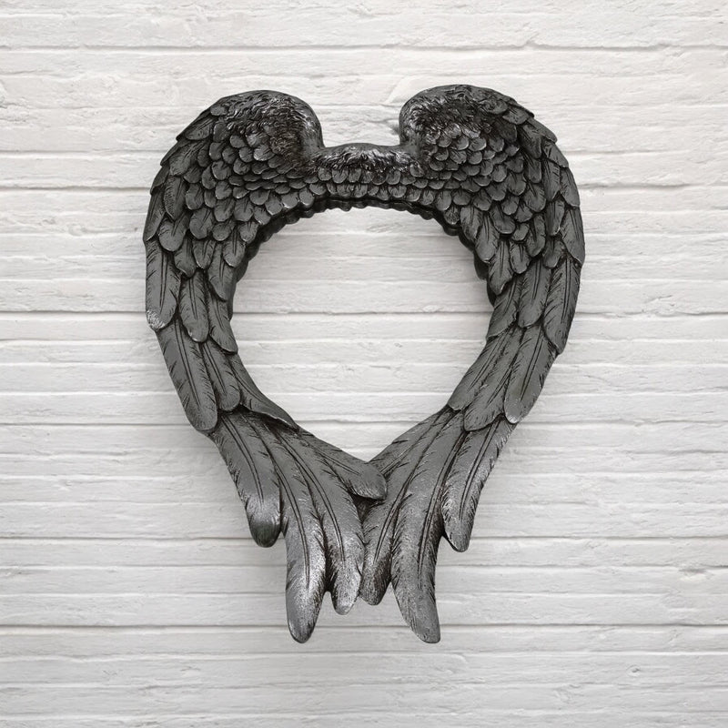 57CM ANTIQUE SILVER MIRROR-WING DESIGN