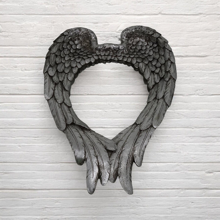 57CM ANTIQUE SILVER MIRROR-WING DESIGN