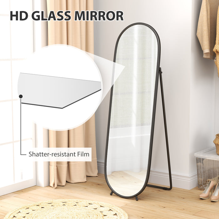 HOMCOM Oval Full Length Mirror with Metal Frame Hanging or Leaning Black