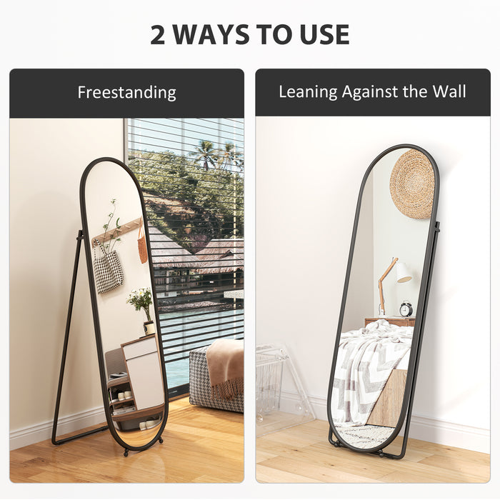 HOMCOM Oval Full Length Mirror with Metal Frame Hanging or Leaning Black