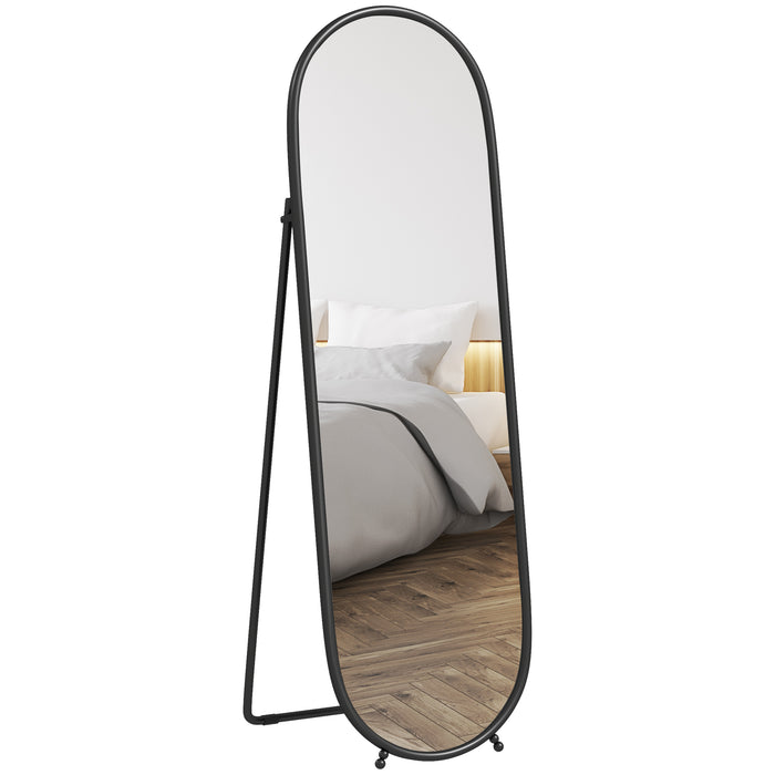 HOMCOM Oval Full Length Mirror with Metal Frame Hanging or Leaning Black