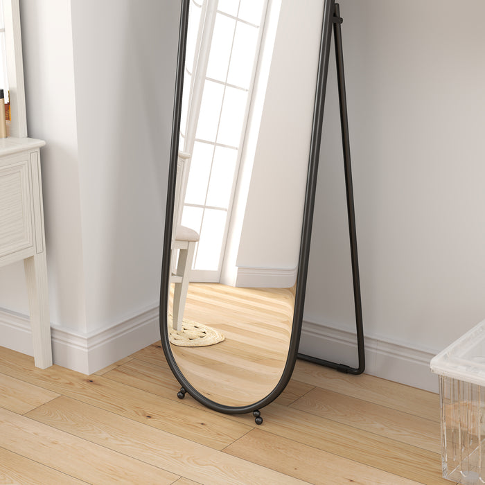 HOMCOM Oval Full Length Mirror with Metal Frame Hanging or Leaning Black