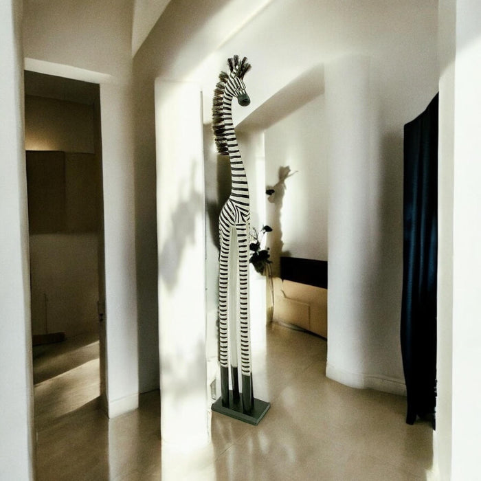 1.5M HAND CARVED WOODEN ZEBRA