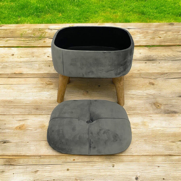 GREY WOODEN STOOL