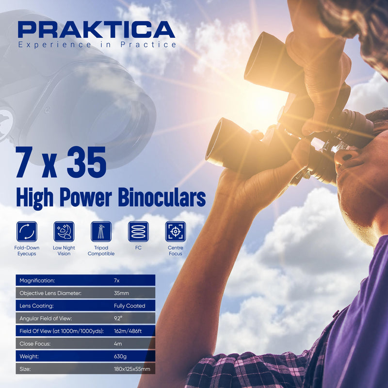 PRAKTICA Falcon 7x35mm Wide Angle Porro Prism Field Binoculars - Black
