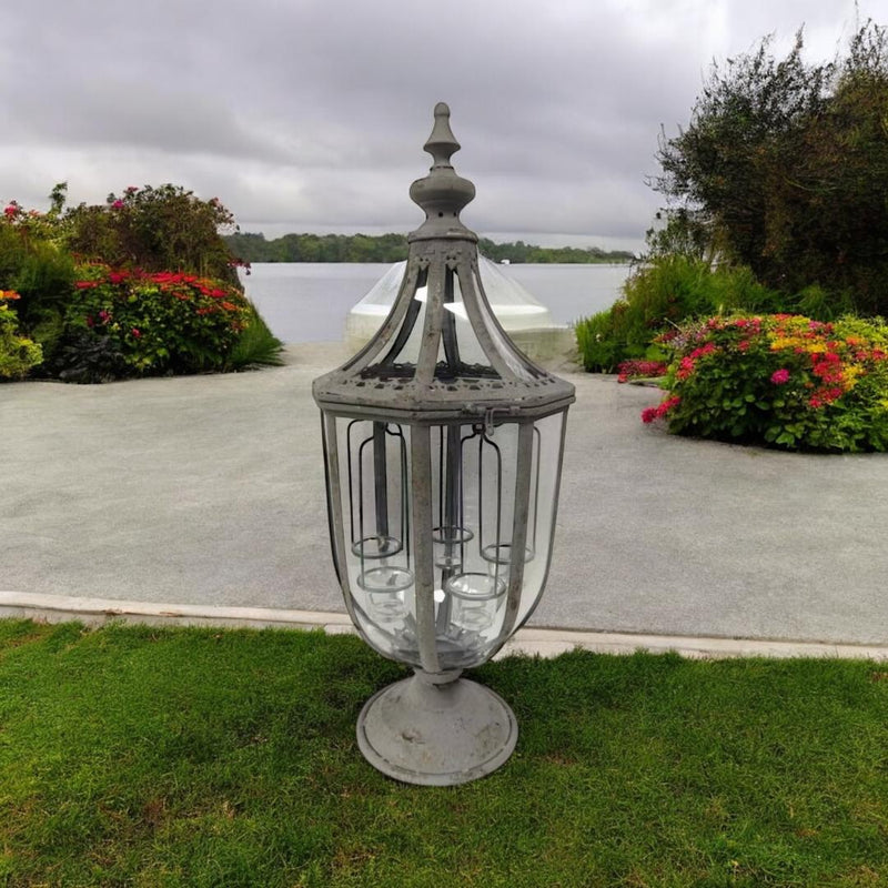 77CM GREY METAL GARDEN LANTERN W TEALIGHT