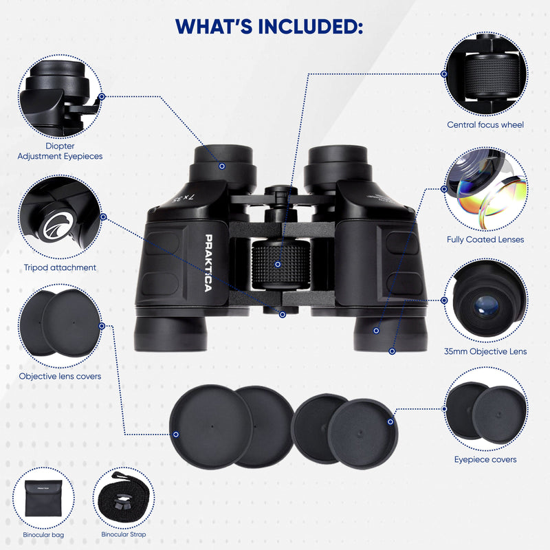 PRAKTICA Falcon 7x35mm Wide Angle Porro Prism Field Binoculars - Black