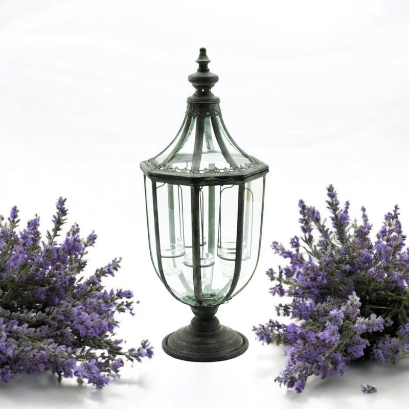 77CM GREY METAL GARDEN LANTERN W TEALIGHT