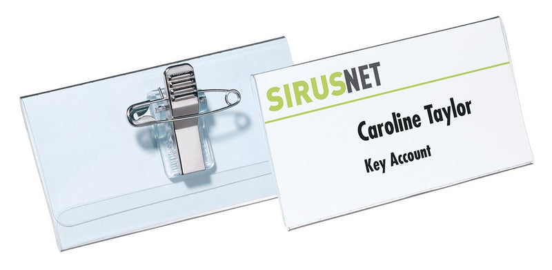 Durable COMBI CLIP Clip & Pin Name Badge ID Holder + Inserts | 50 Pack | 40x76mm