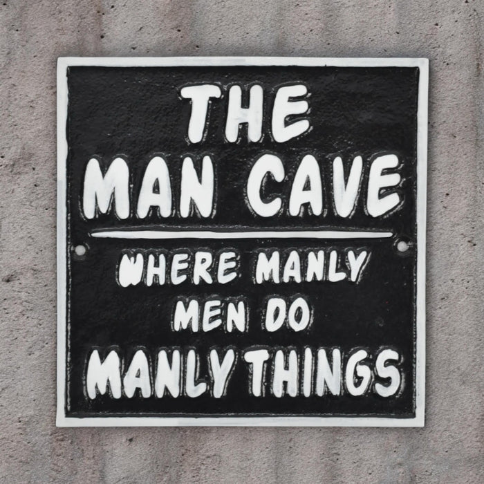 20CM CAST IRON THE MAN CAVE WALL SIGN