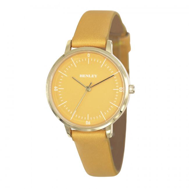 Henley Ladies Minimalistic Polished Round silver tone case Ochre Leather Strap Watch H06184.9