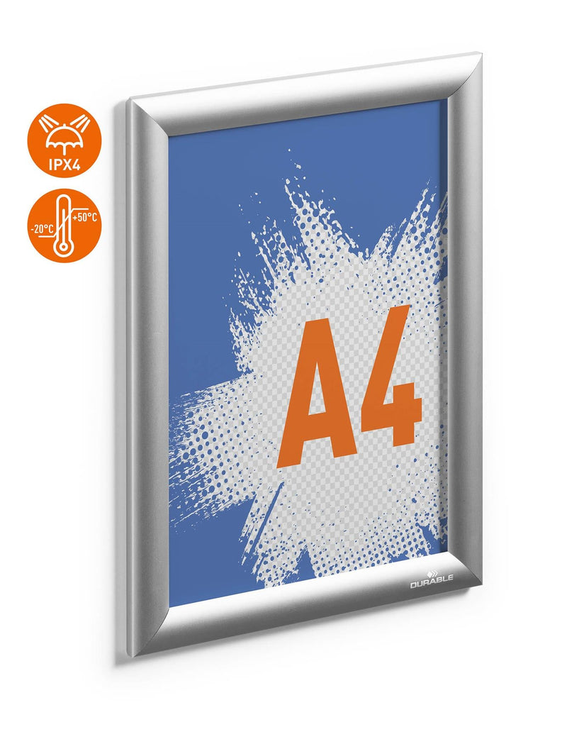 Durable Outdoor Snap Frame Weatherproof Poster Holder Notice Board | A4 Silver