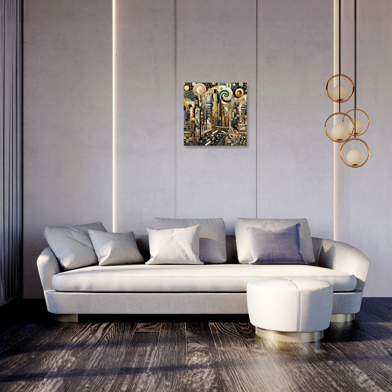 Golden Metropolis Mosaic Canvas