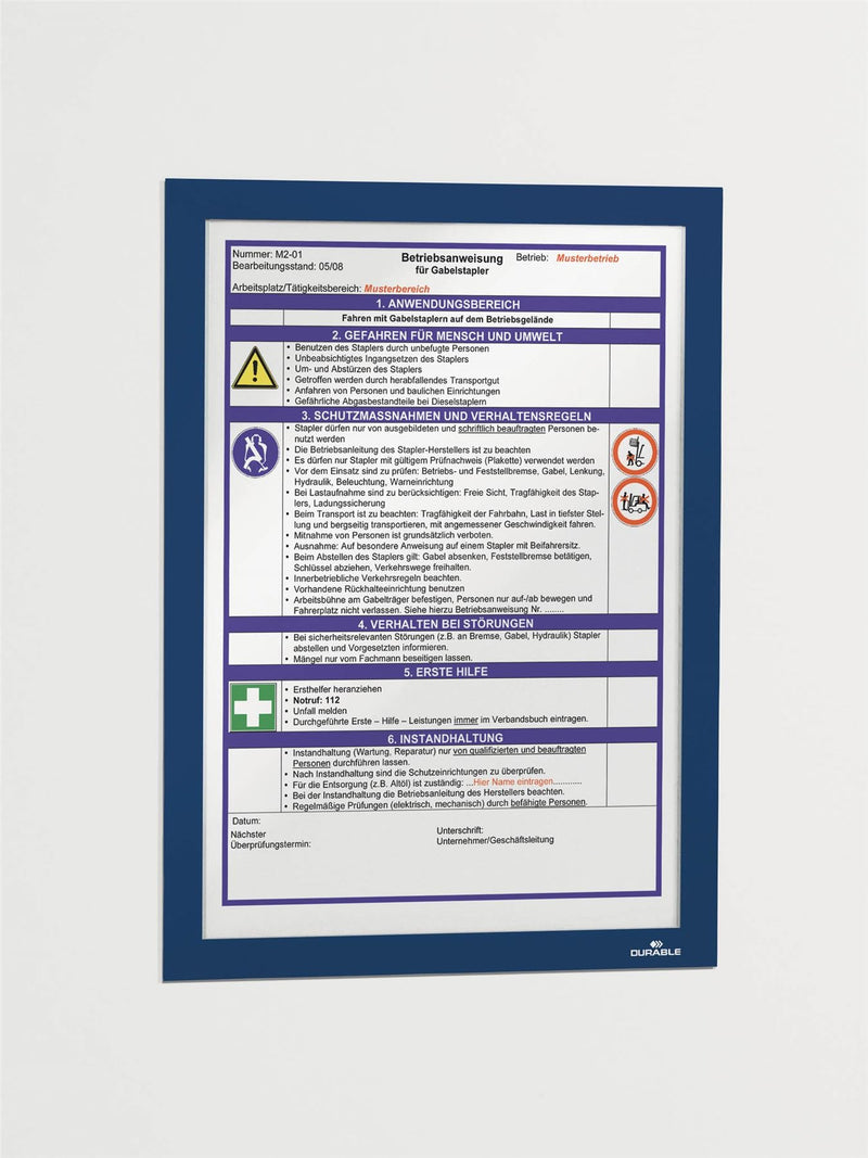 Durable DURAFRAME Self Adhesive Magnetic Signage Frame | 10 Pack | A4 Blue