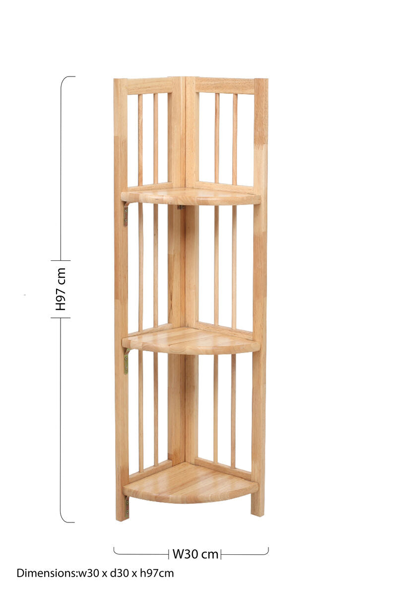 3 Tier Tropical Hevea Wood Corner Shelf Unit | Heva