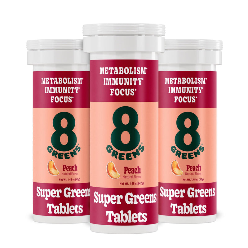8Greens Supergreens Tablets – Organic Peach Flavor, 30 Servings