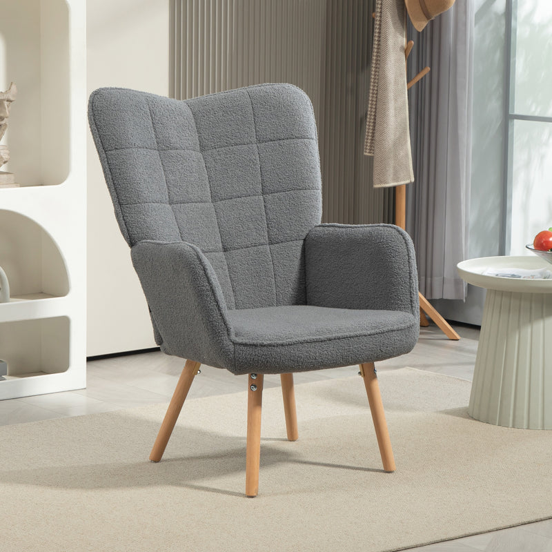 HOMCOM Upholstered Tufted Wingback Armchair with Seat Padding, Dark Grey