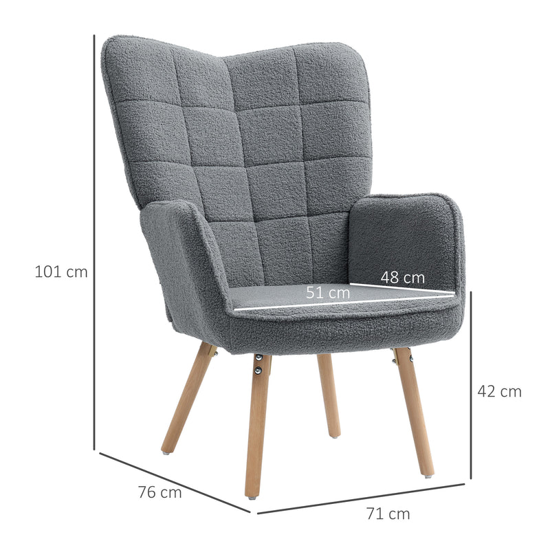 HOMCOM Upholstered Tufted Wingback Armchair with Seat Padding, Dark Grey