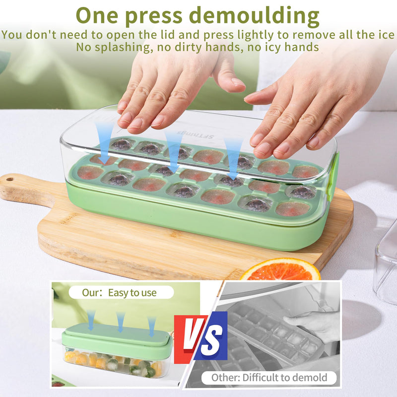 1-Piece Ice Cube Tray Set with Lid & Bin, Easy Release Silicone Mould for Whiskey & Drinks (m-Green)