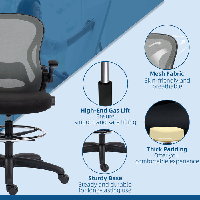 Vinsetto Draughtsman Chair Tall Office Chair w/ Adjustable Footrest, Dark Grey