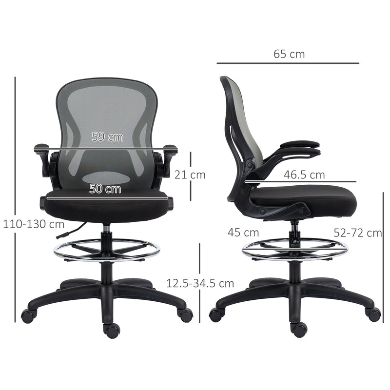 Vinsetto Draughtsman Chair Tall Office Chair w/ Adjustable Footrest, Dark Grey
