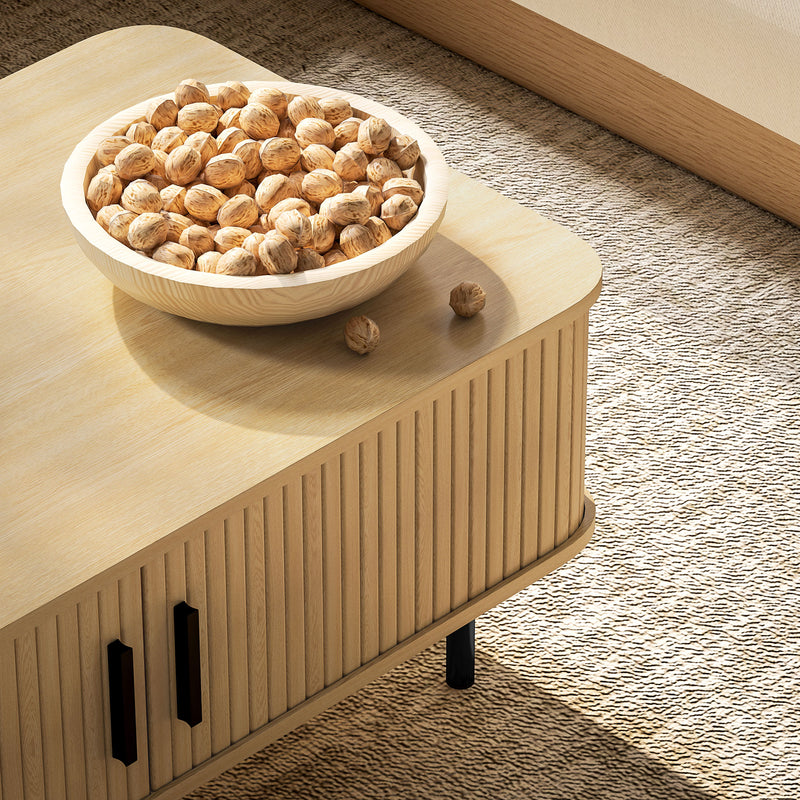 HOMCOM Coffee Table with Storage and Sliding Doors for Living Room, Oak