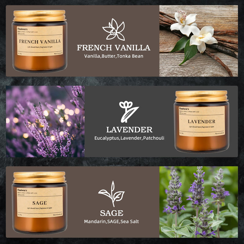 9 Pack Soy Candles – Vanilla, Lavender & Sage | 270 Hours Long-Lasting