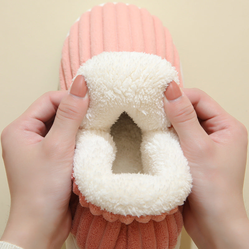 Plush Home Slippers Fur Lined Cosy Striped Slipper Shoes Winter Womens Mens