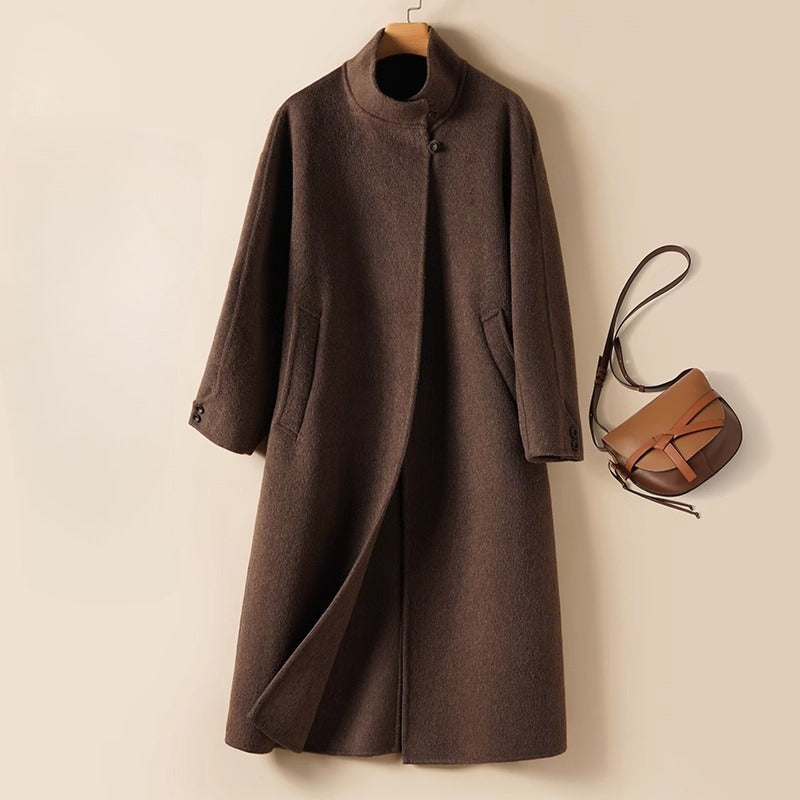 Long Stand-up Collar High-grade Double-sided Woolen Coat