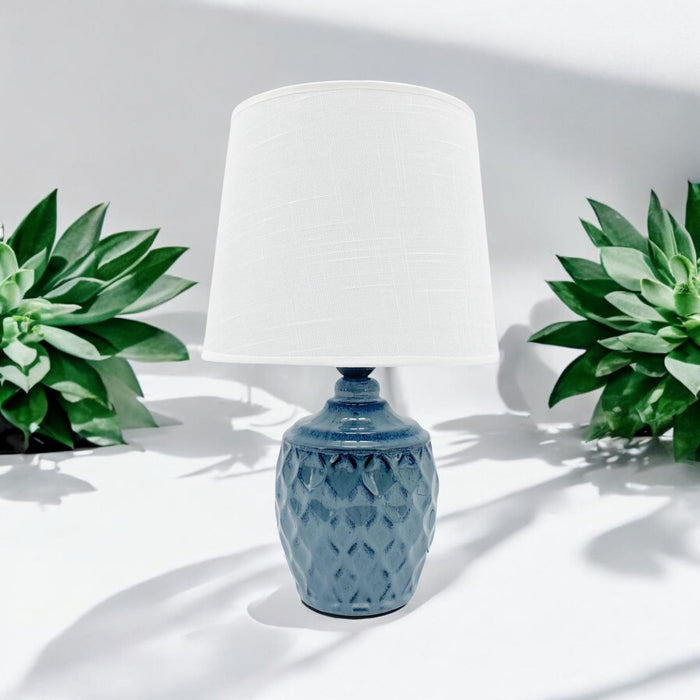 40CM BLUE CERAMIC  LAMP AND SHADE