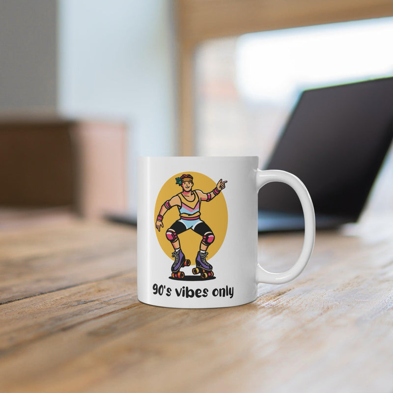 “90s Vibes Only” – Retro Roller Skater Ceramic Mug