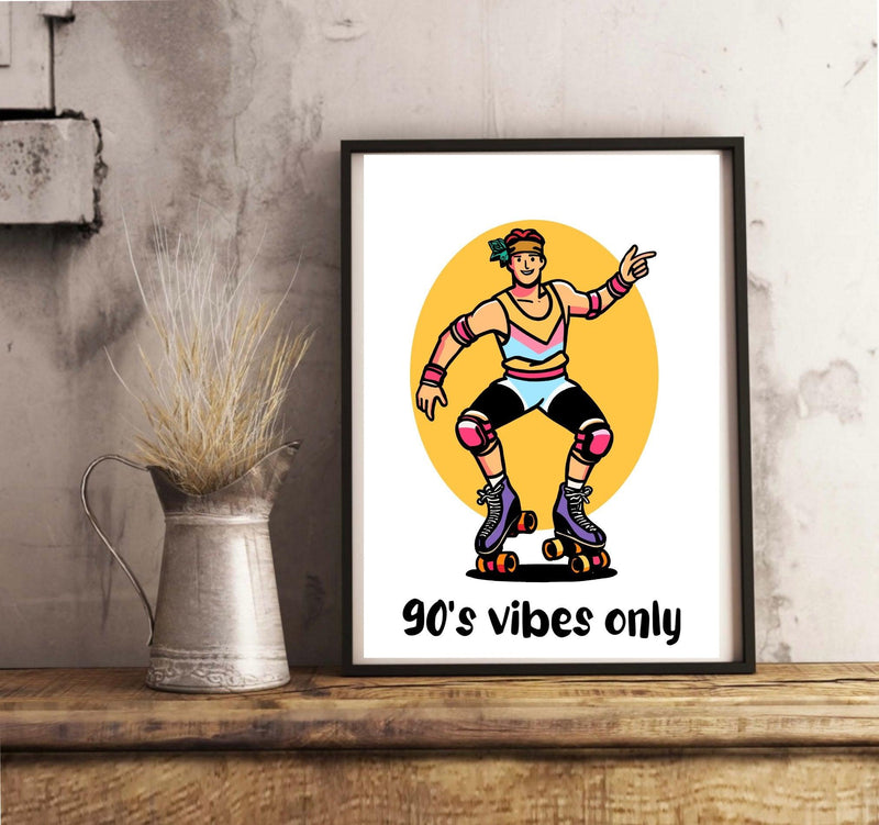 90s Vibes Only – Retro Roller Skater Art Print