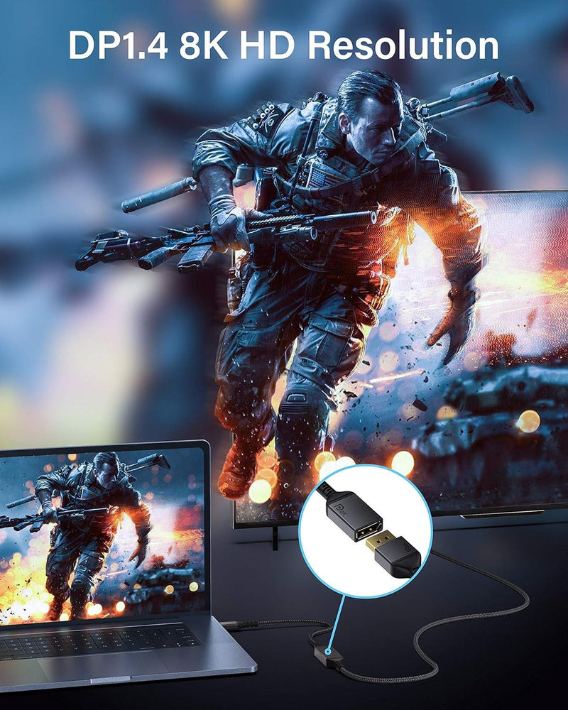 USB C to DisplayPort Adapter 8K@60Hz Thunderbolt 3 to DP Adapter HBR3 Mac & Win