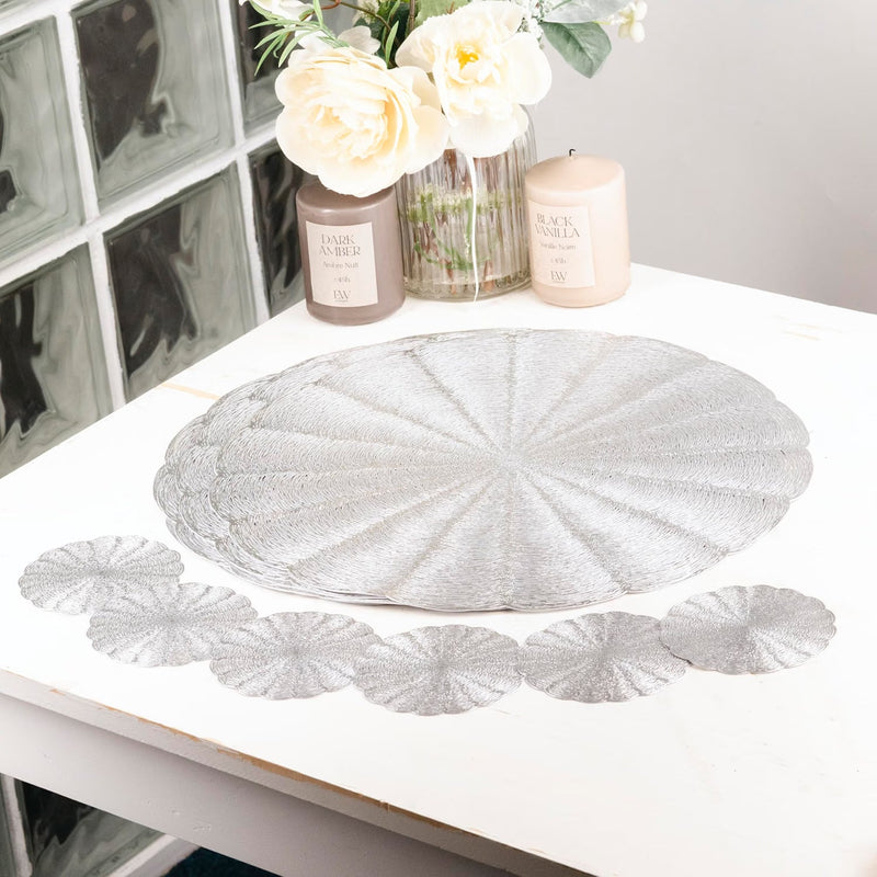 Set of 6 Silver Leaf Placemats & Coasters