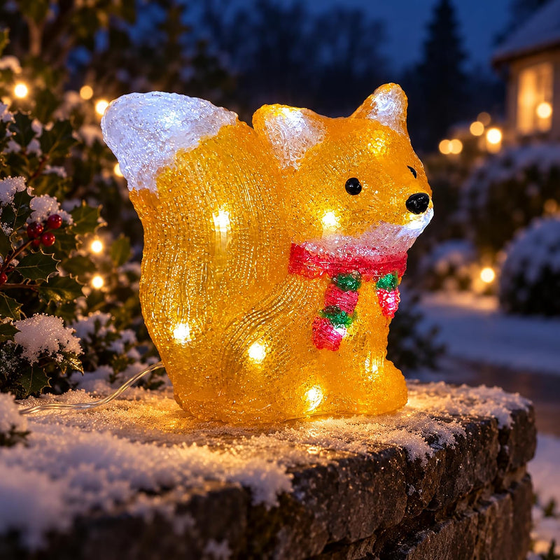 Light Up Acrylic Fox Christmas Decoration with Timer